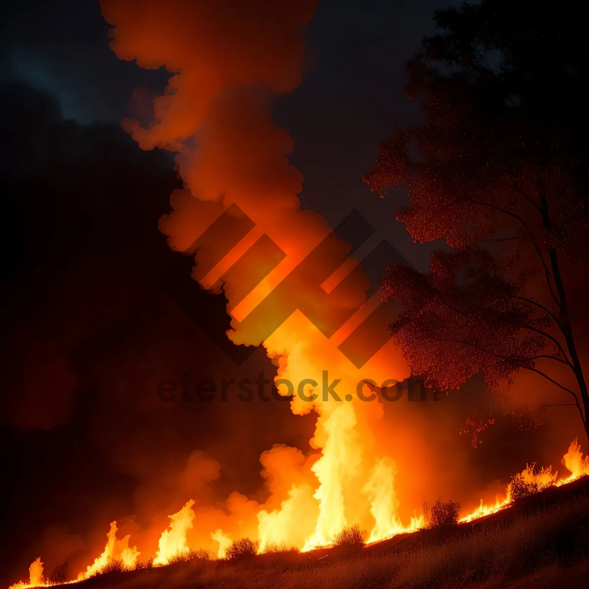 Picture of Blazing Volcanic Sunset: Fierce Fire and Fiery Sky.