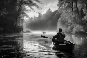 Sunset paddle on tranquil lake