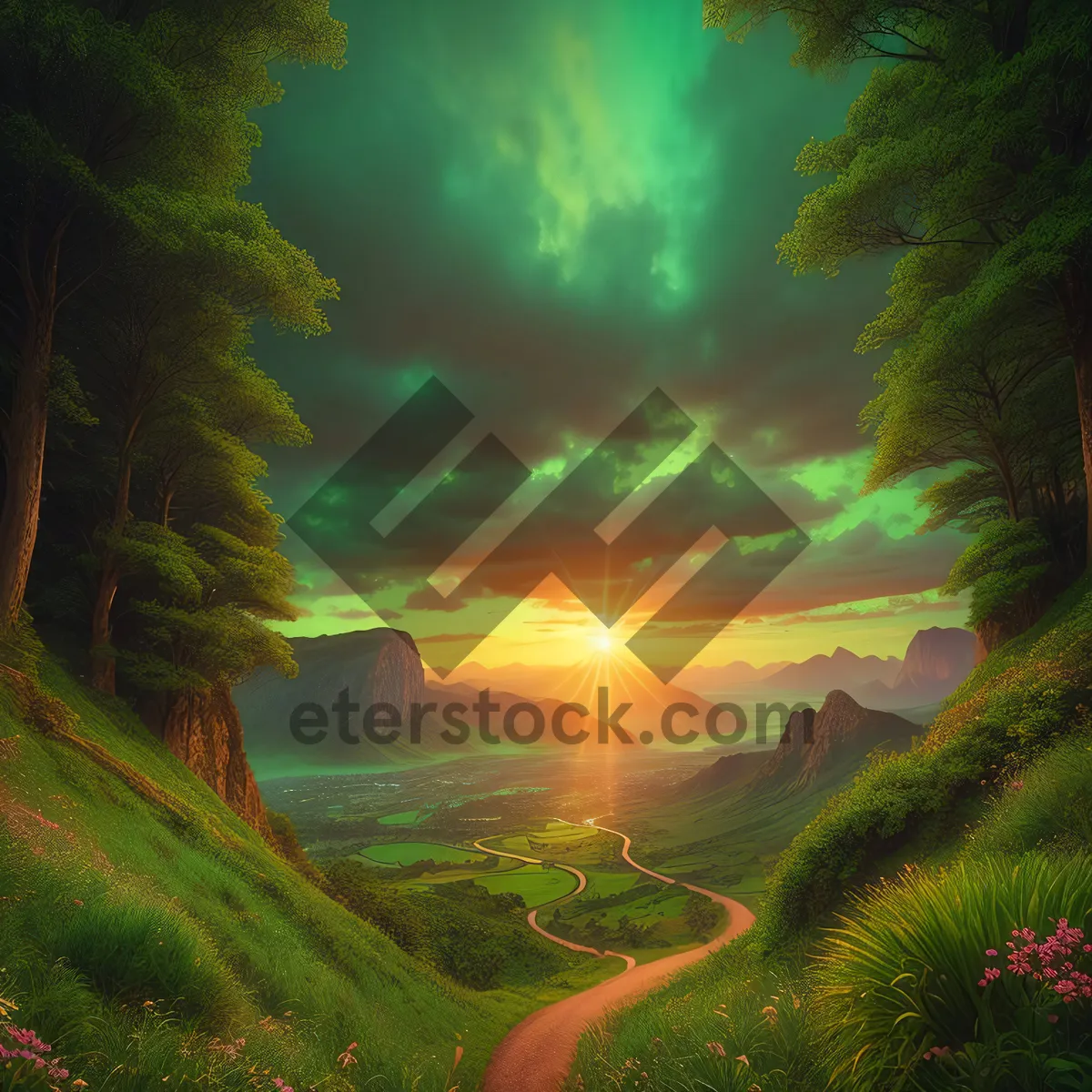 Picture of Vibrant Sunset over Mountain Landscape