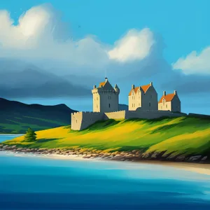 Golden Fortress amidst Serene Landscape