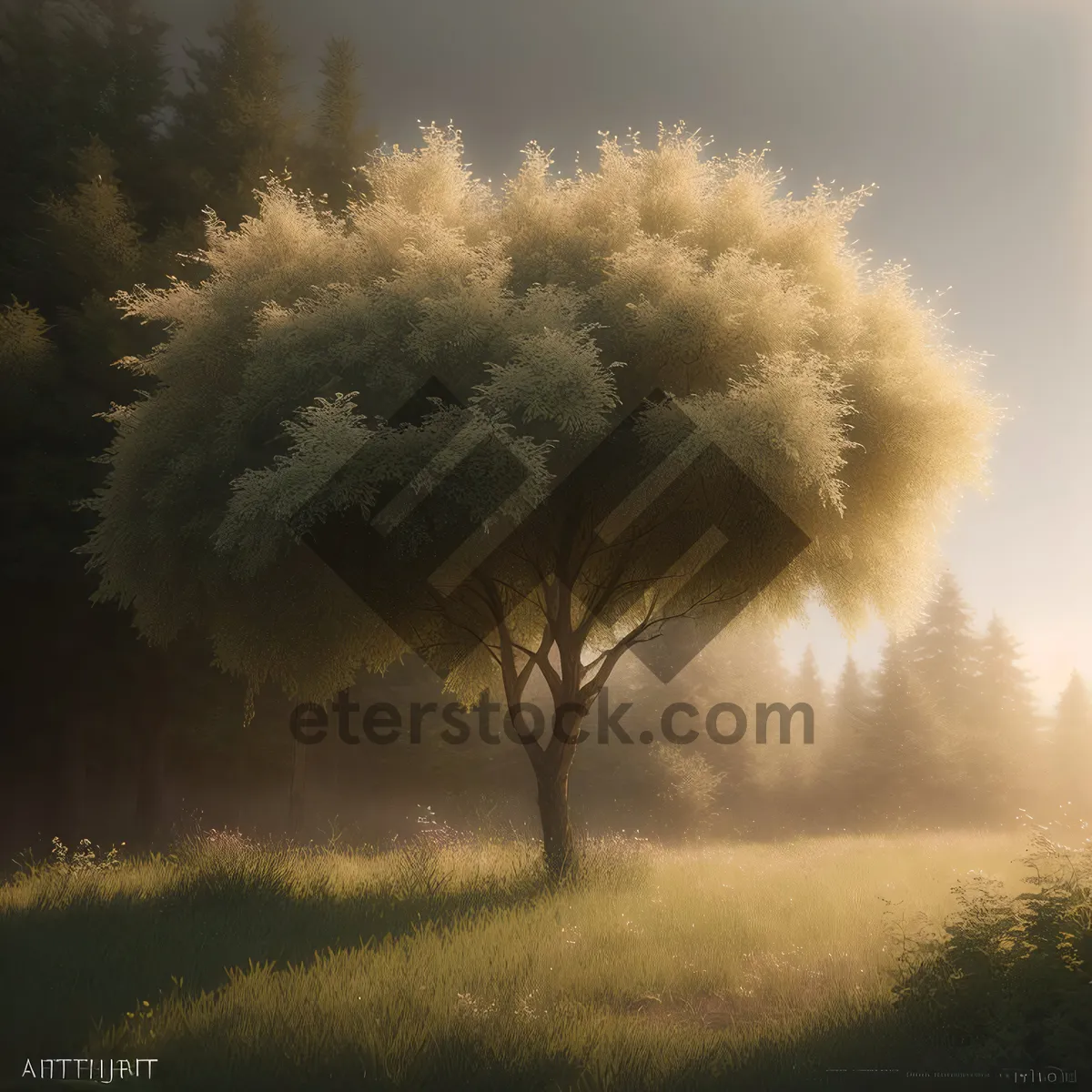 Picture of Golden Sunsets over Meadow and Trees