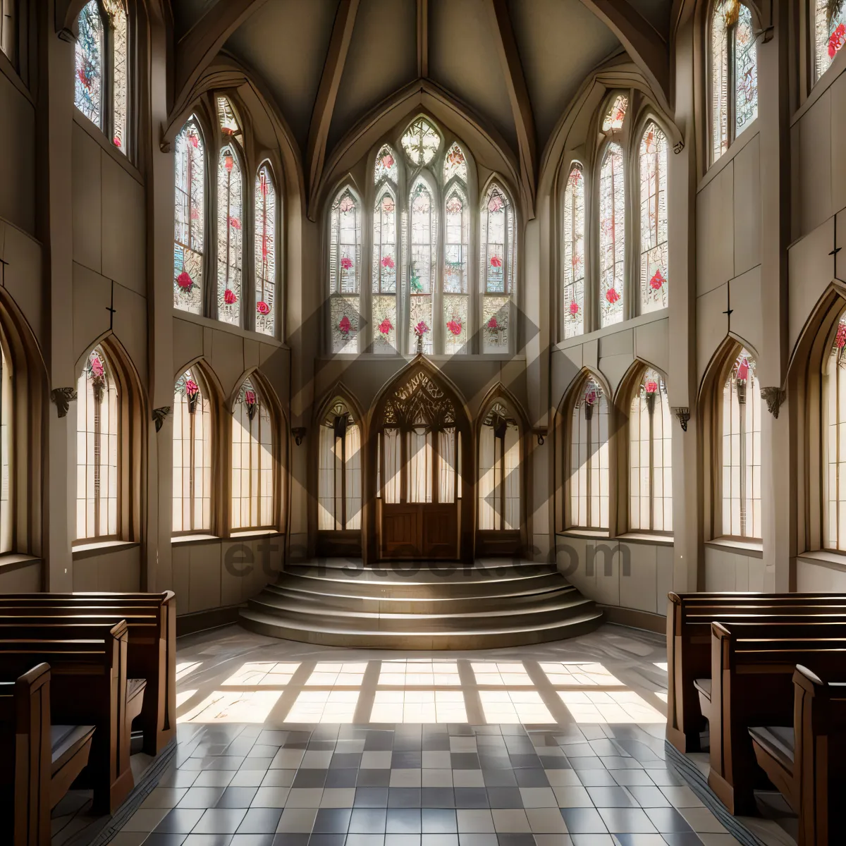 Picture of Vintage Gothic Cathedral Interior with Ornate Altar