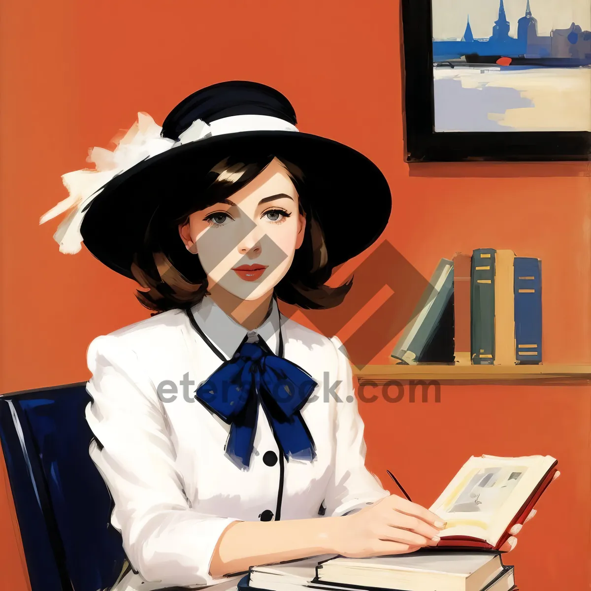 Picture of Smiling Businesswoman at Office Desk with Laptop