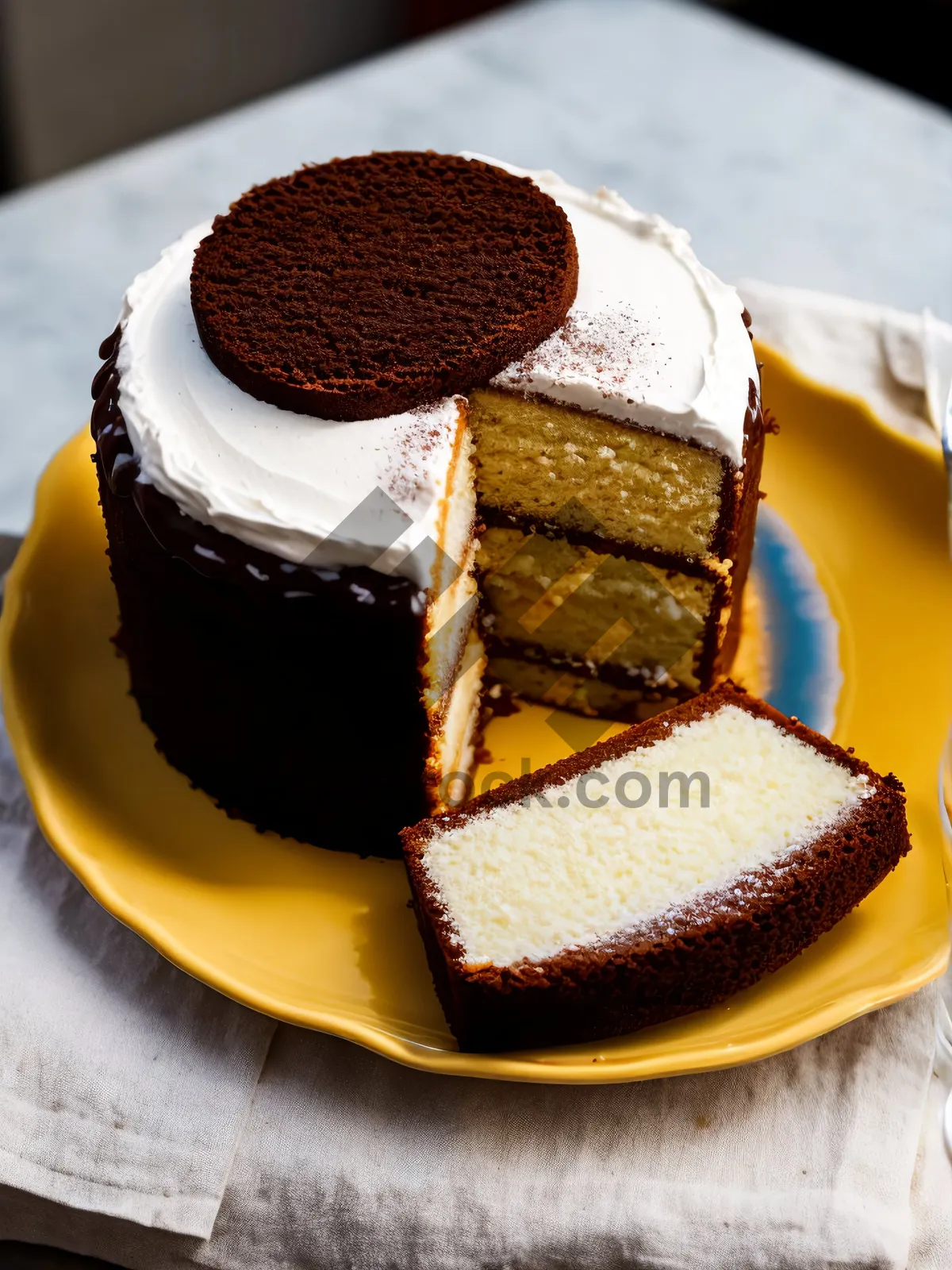 Picture of Delicious Gourmet Chocolate Cake Slice with Sweet Cream