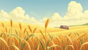 Golden wheat field under a sunny sky.