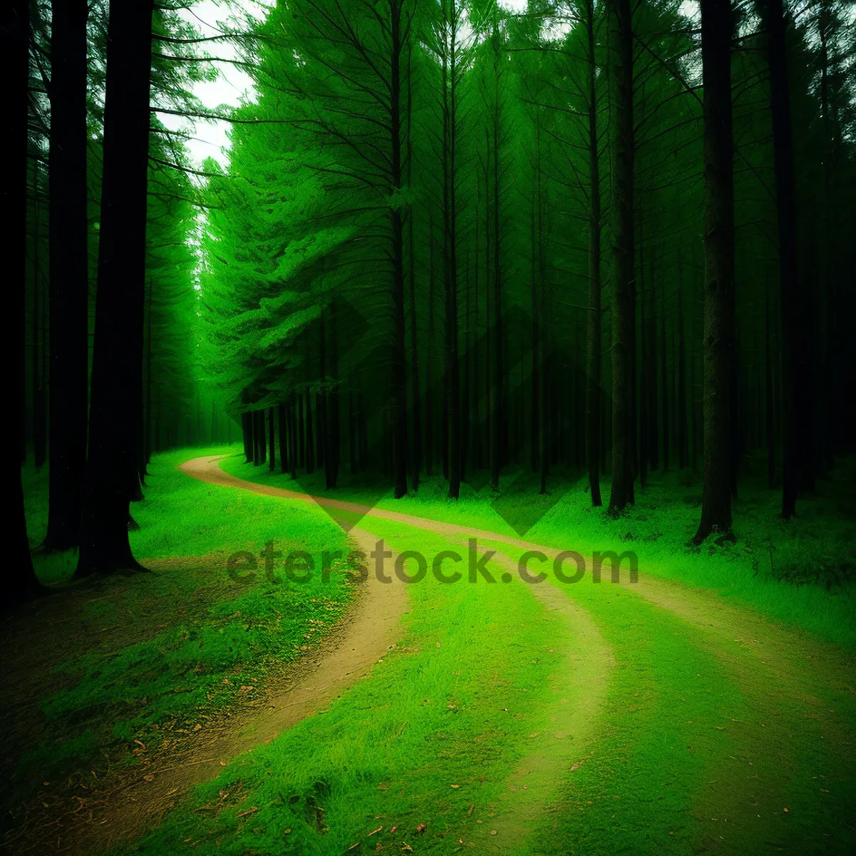 Picture of Serene Sunlit Woodland Landscape amidst Lush Greenery