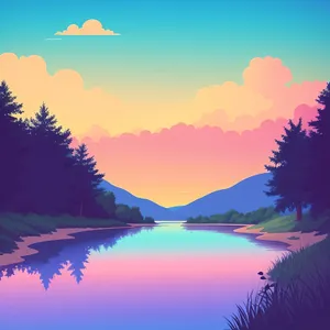 Serene Sunset Reflecting on Mountain Lake