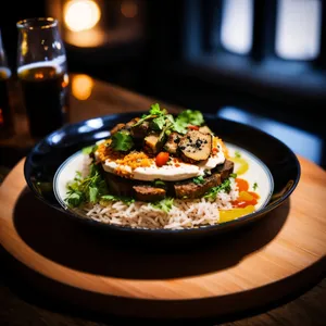 Delicious vegetable salad with fresh gourmet cheese slice.