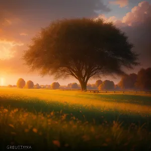 Vibrant Sunset Over Rural Meadow