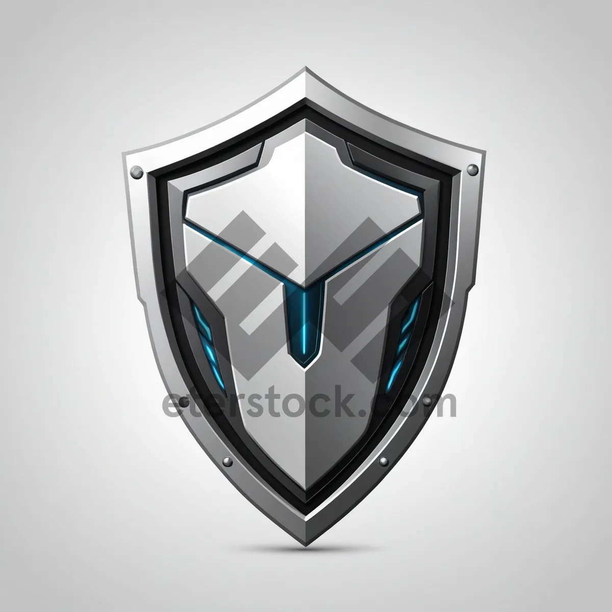 Picture of Shiny 3D Shield Icon Symbol Object in Metal