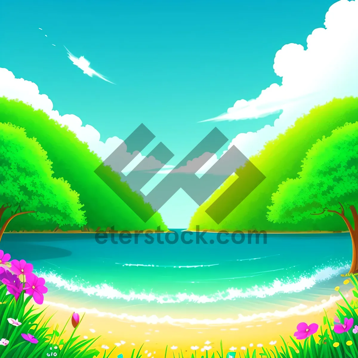 Picture of Sunny Sky Tree Design in Summer Landscape