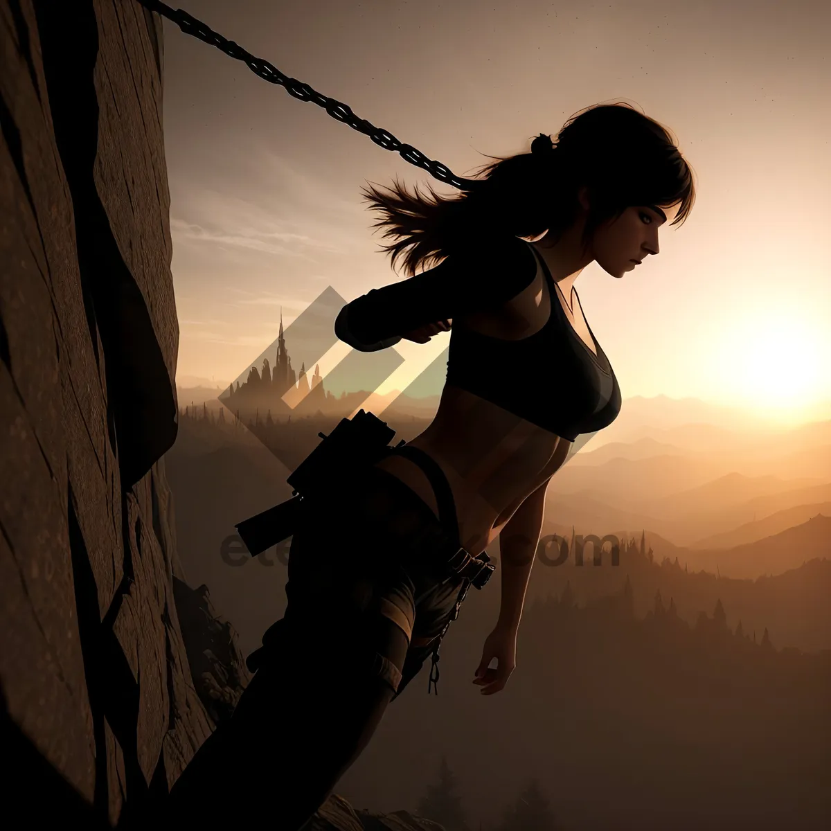 Picture of Adventurous Sunset Swing with Active Man in Sky