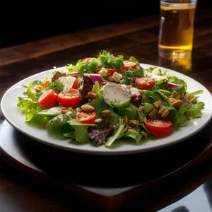 Healthy Vegetable Salad with Fresh Tomatoes and Lettuce