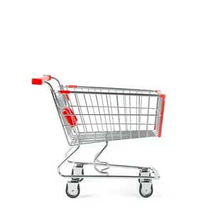 Shopping Cart with Empty Basket in Supermarket.