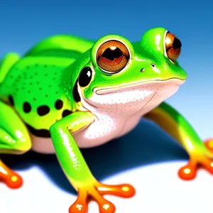 Colorful Eyed Tree Frog Peeking Out from the Leaves