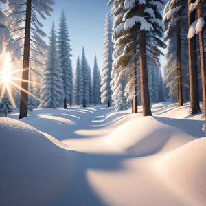 Majestic Winter Wonderland: Snowy Mountain Forest Scenery