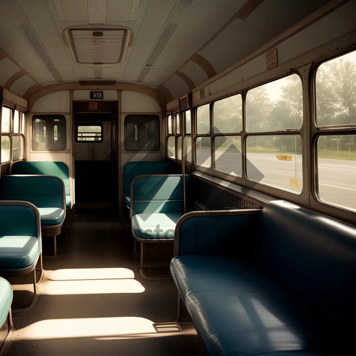 Picture of Modern urban transport with spacious interior and panoramic window.