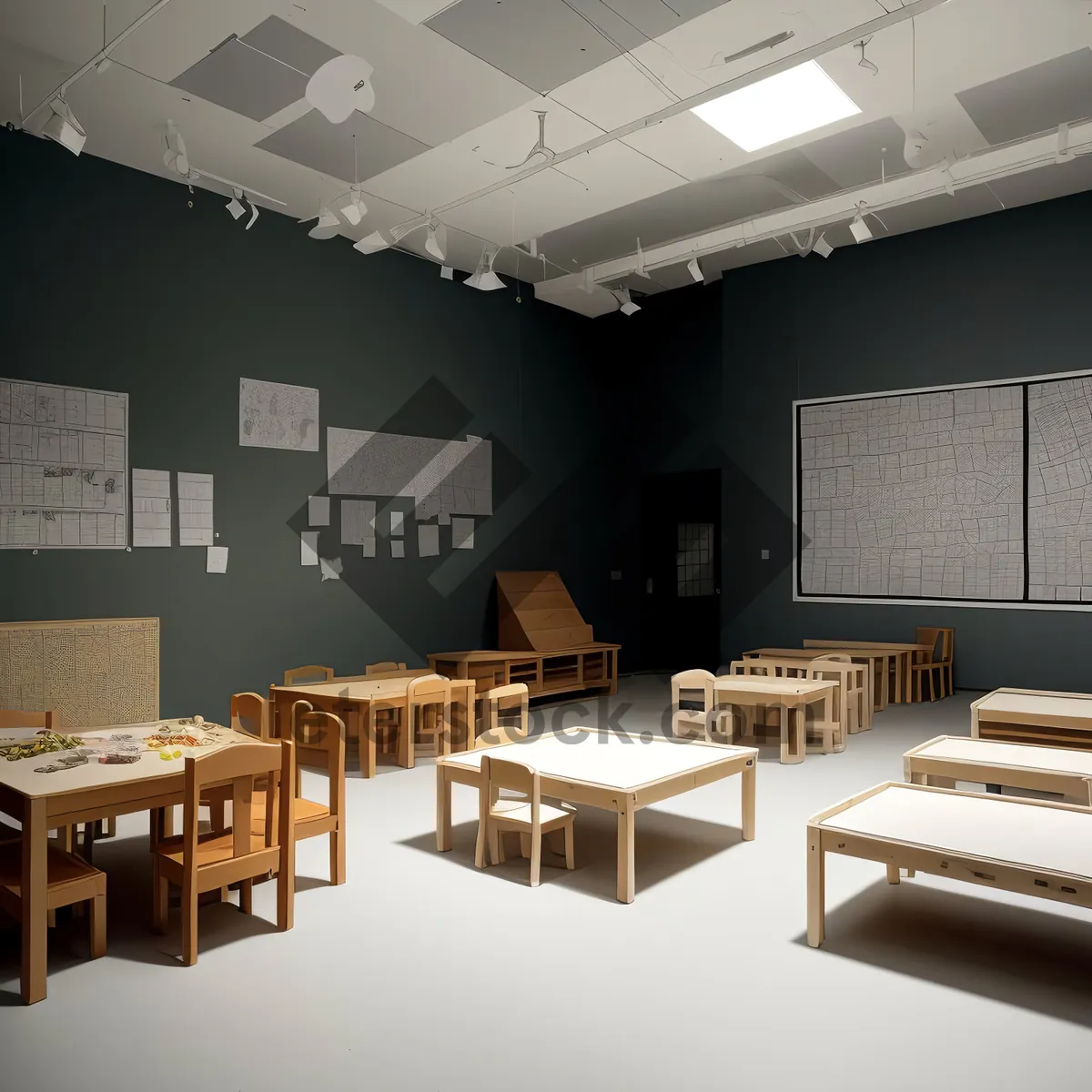 Picture of Modern Classroom Interior with Stylish Furniture and Lighting