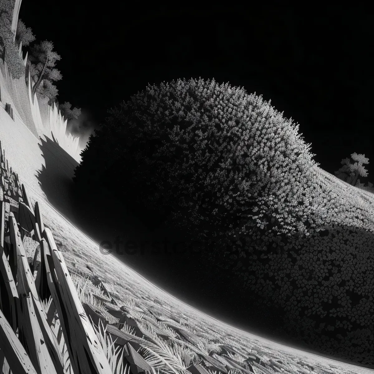 Picture of Spiny Mammal on Thatched Roof Among Cacti