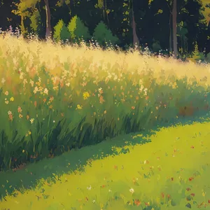 Golden Meadow in Rural Landscape