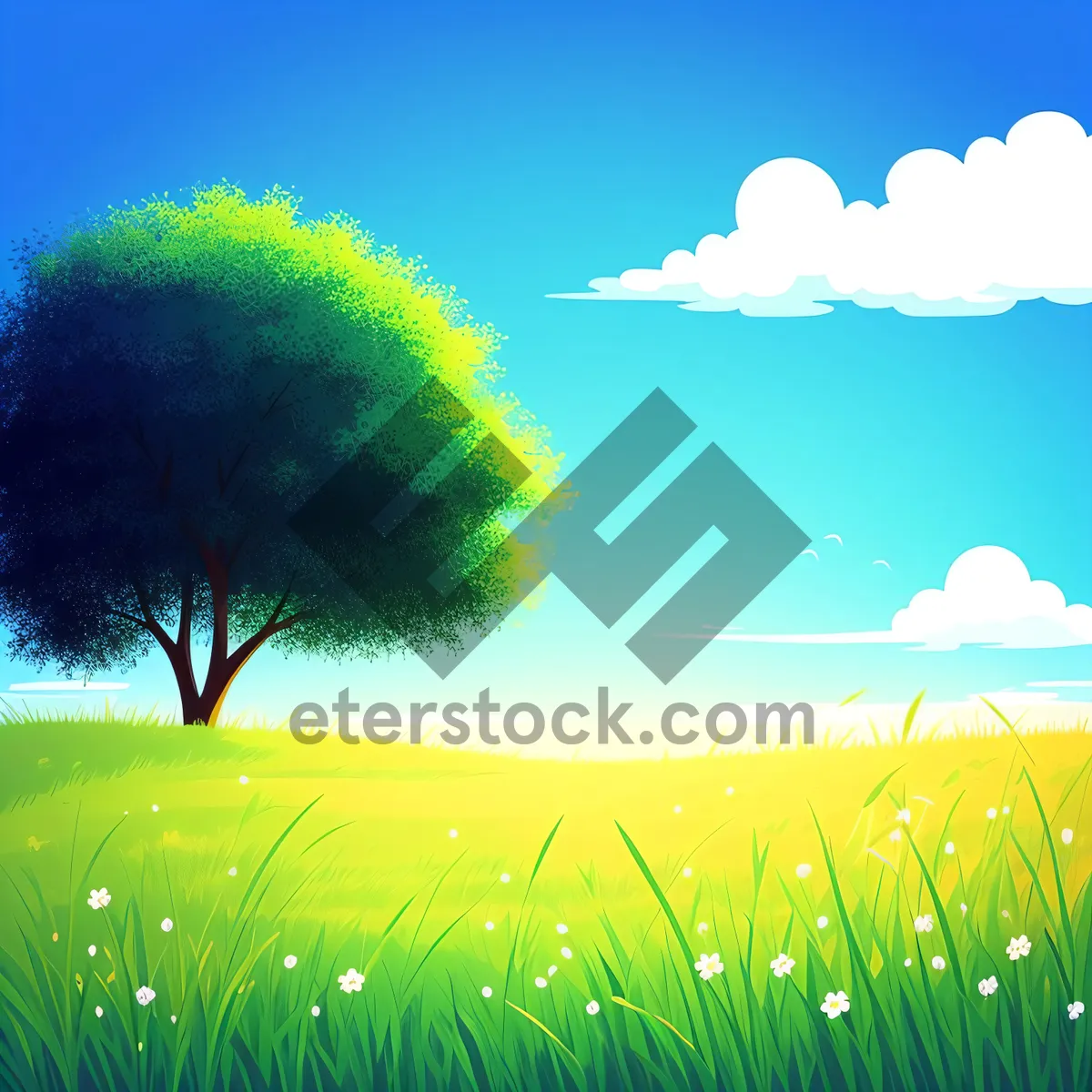 Picture of Vibrant Meadow Under Clear Blue Sky