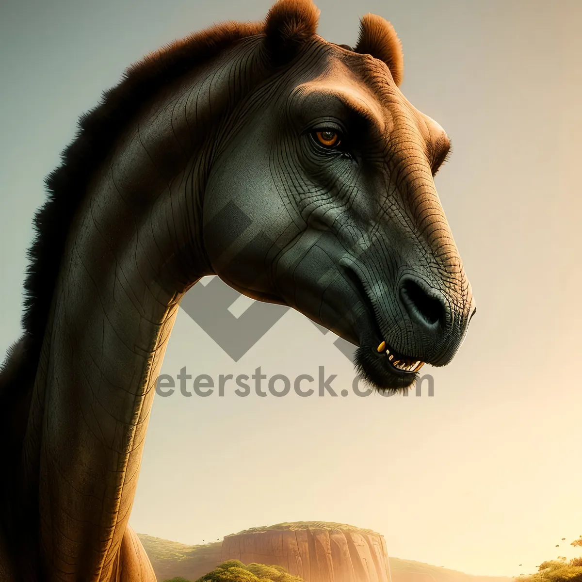 Picture of Beautiful Brown Thoroughbred Stallion in Pasture