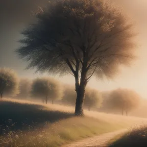 Golden Sunset Over Serene Countryside Landscape