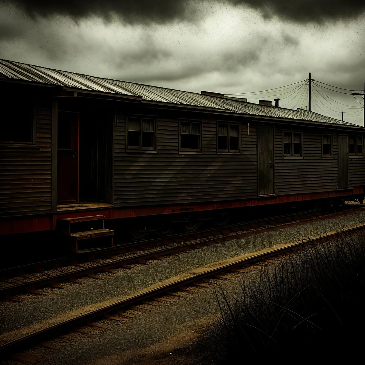 Picture of Vintage Railroad Station with Tracks and Train