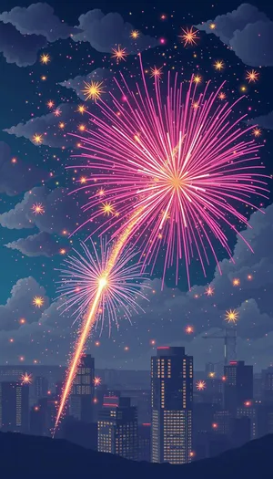 Colorful Firework Display in the Night Sky