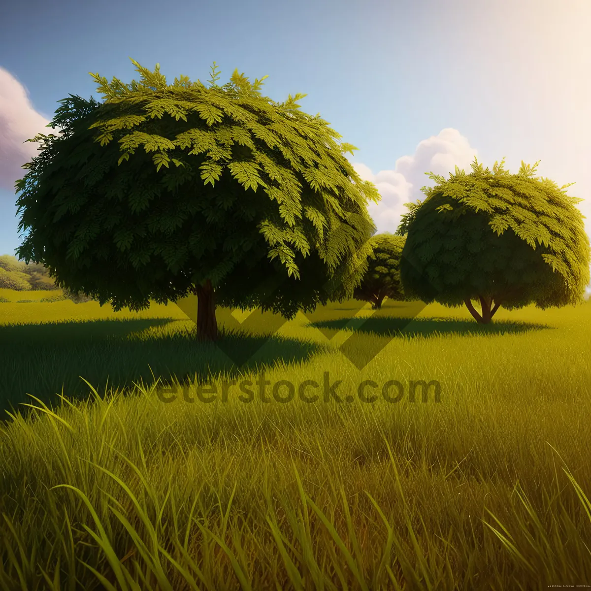 Picture of Serene Countryside Landscape with Lush Green Grass