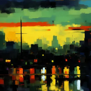 Urban Night: Skyline Silhouette with Beer Bottle