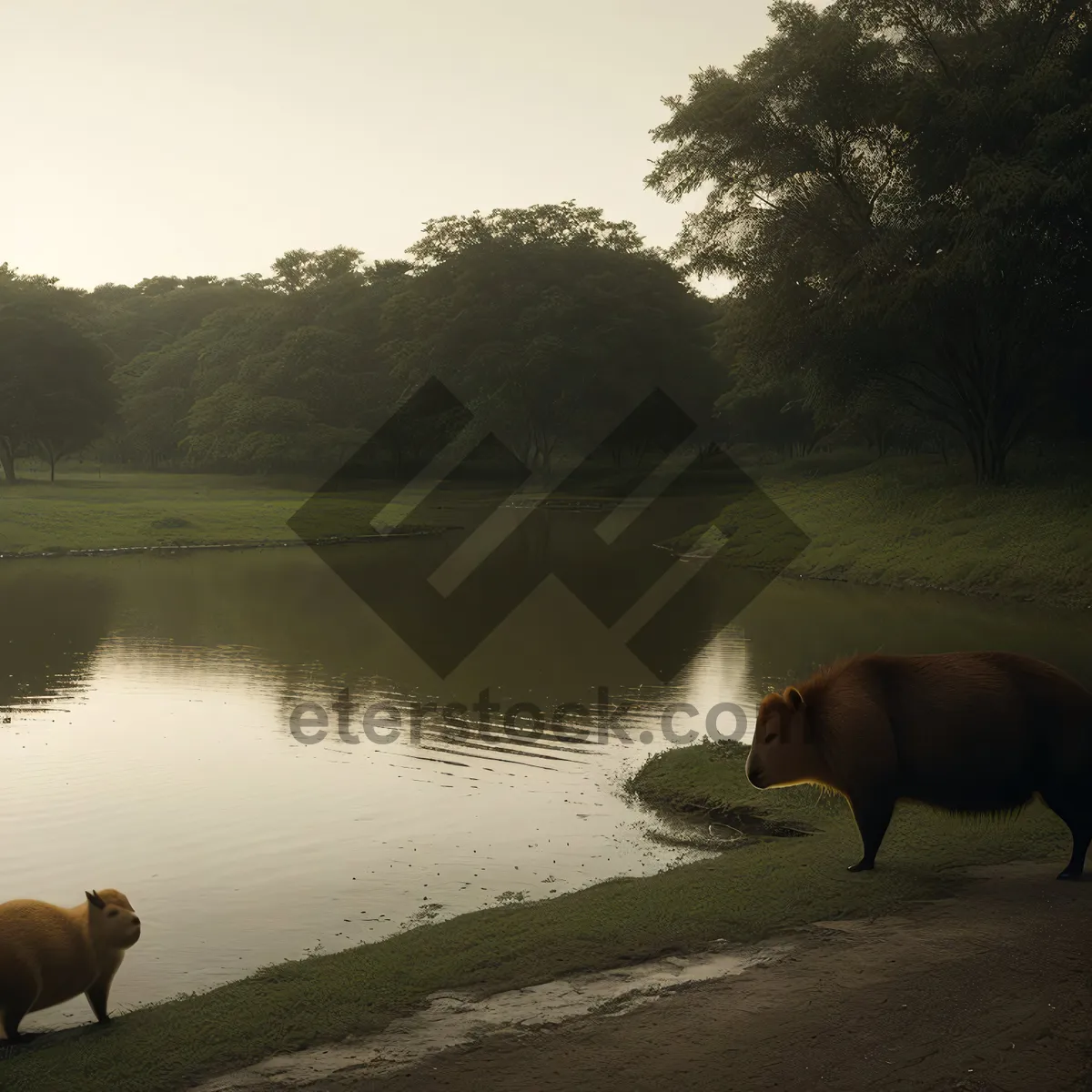 Picture of Rural Landscape with Wildlife and Farm Animals