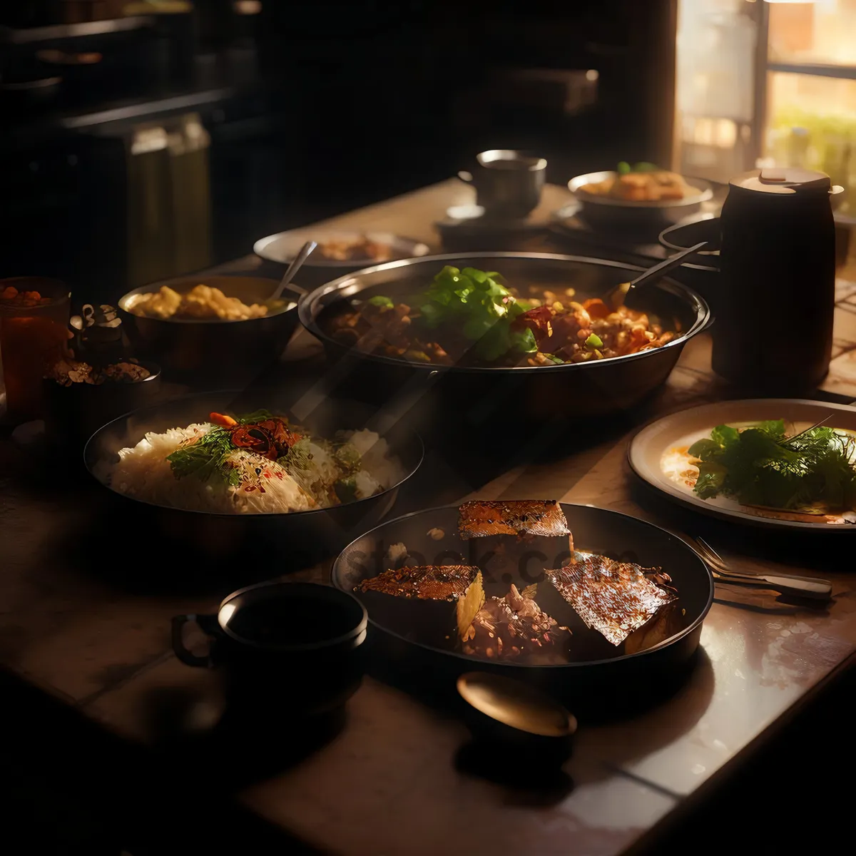 Picture of Savory Gourmet Dinner Plate with Meat and Vegetables