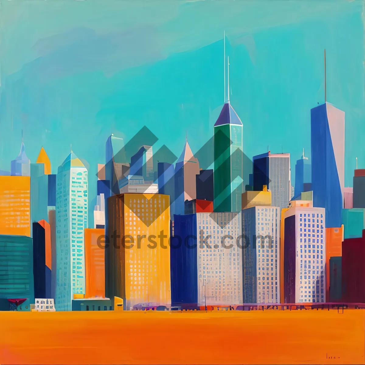 Picture of Colorful Cityscape Drawing with Pencils