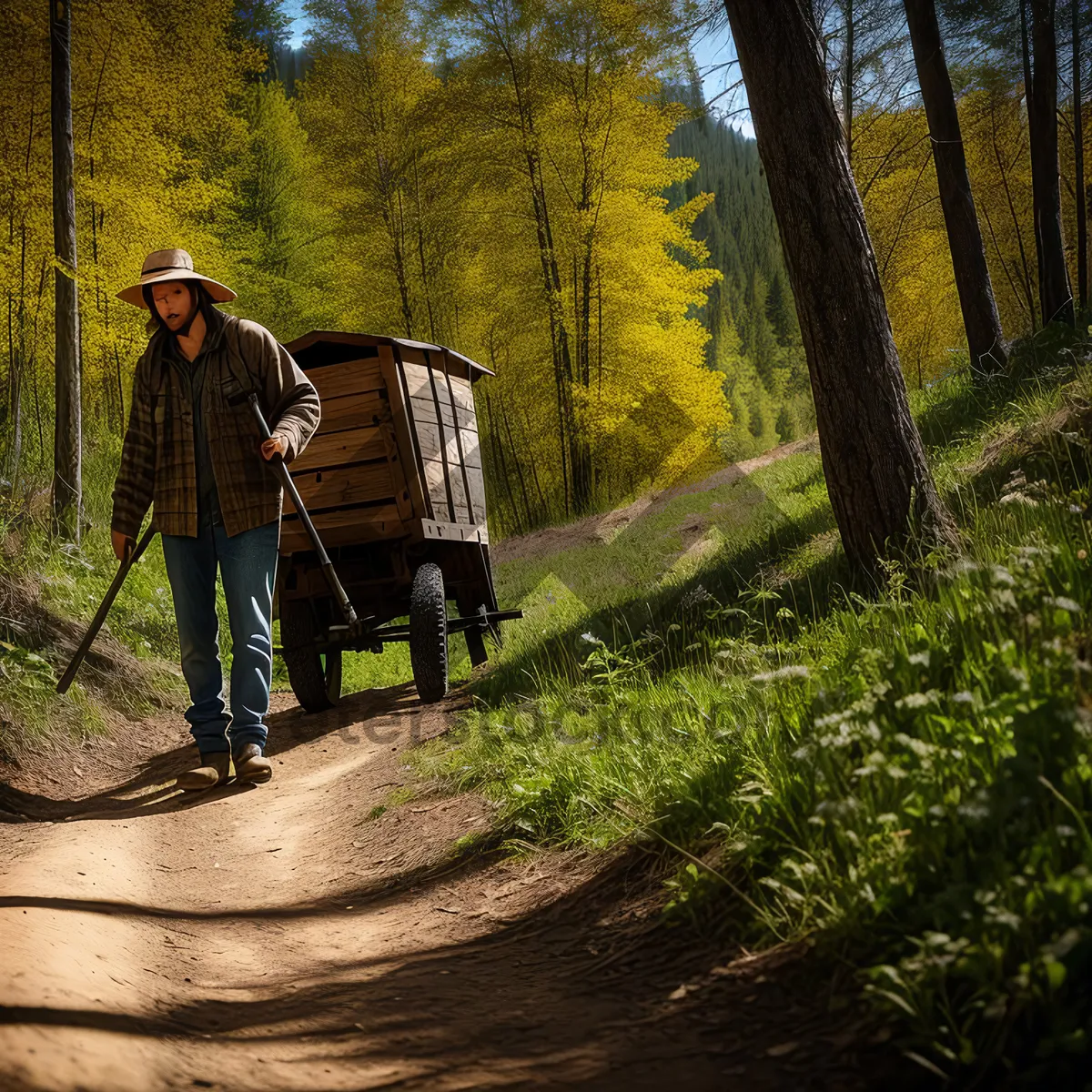 Picture of Wheeled Handcart in Serene Forest Park