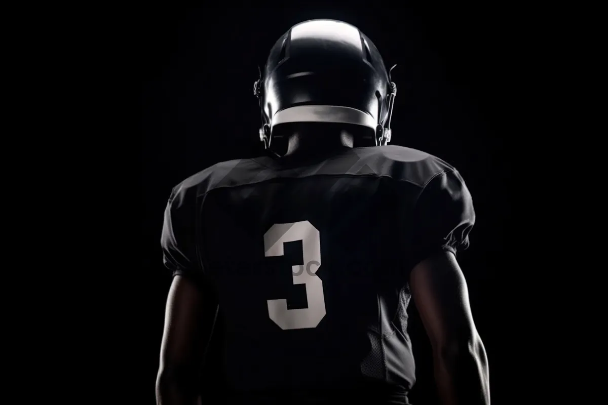 Picture of Male body in black football helmet covering head