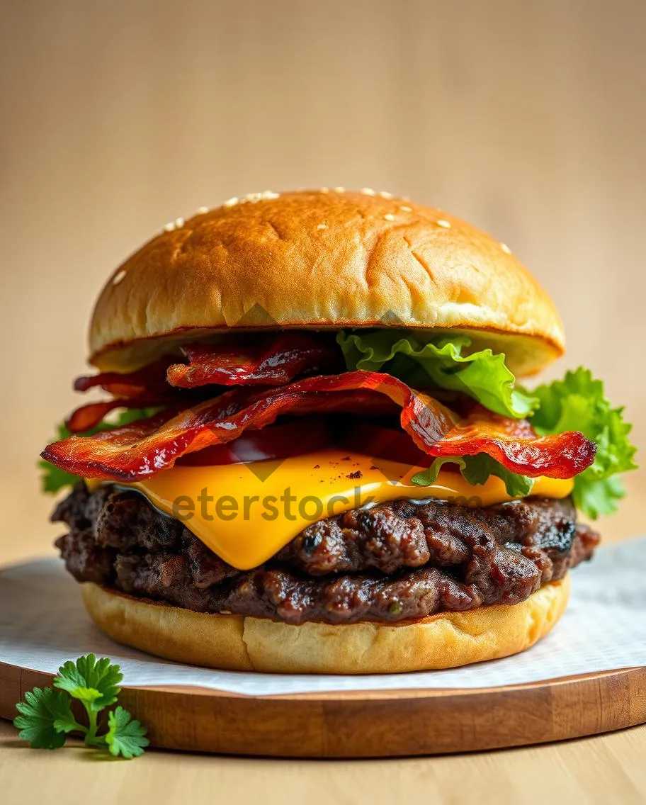 Picture of Delicious gourmet hamburger with fresh lettuce and cheese