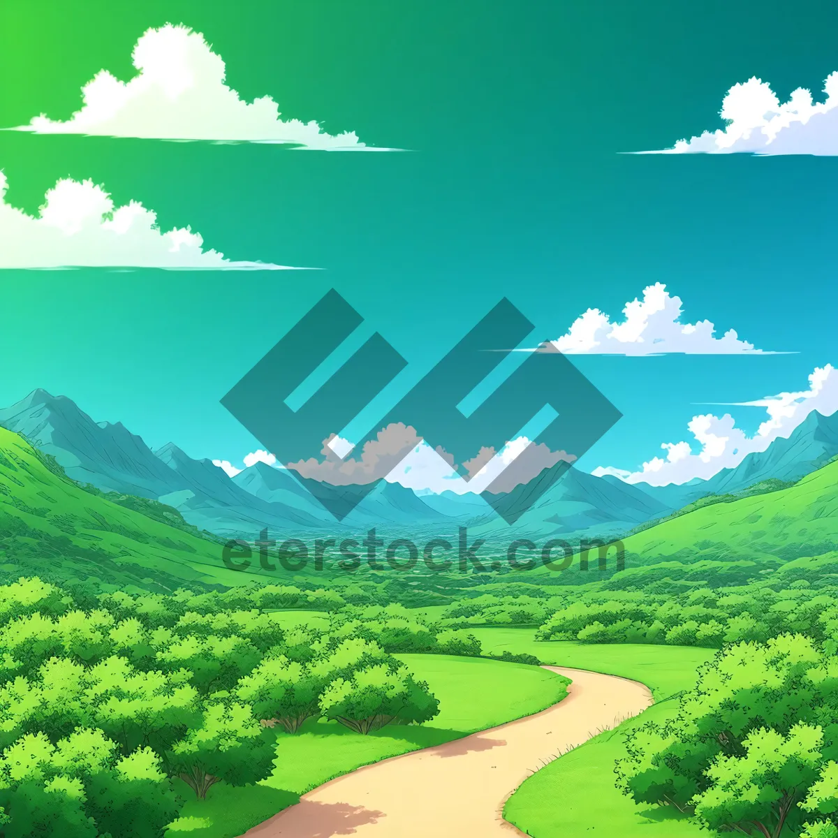 Picture of Tranquil Countryside with Lush Green Fields and Clear Sky