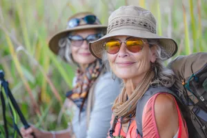 Happy Man in Sunglasses and Hat Smiling Outdoors