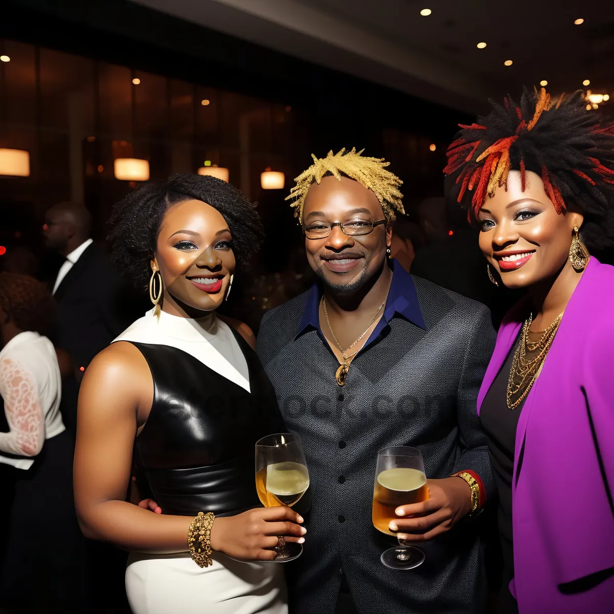 Picture of Attractive man smiling at nightclub party with friends