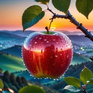 Ripe Cherry Apples on Tree Branch