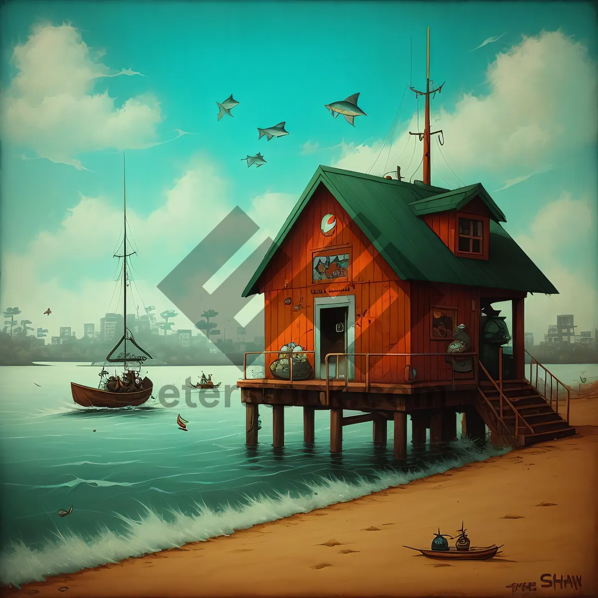 Picture of Tropical Beachfront Boathouse by the Ocean