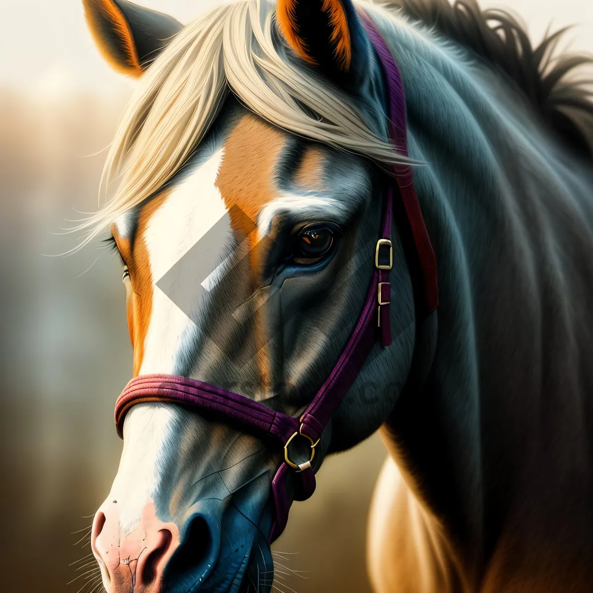 Picture of Thoroughbred Stallion with Bridle in Equestrian Portrait