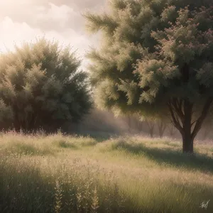 Serene Countryside Landscape with Vibrant Trees and Beautiful Sky