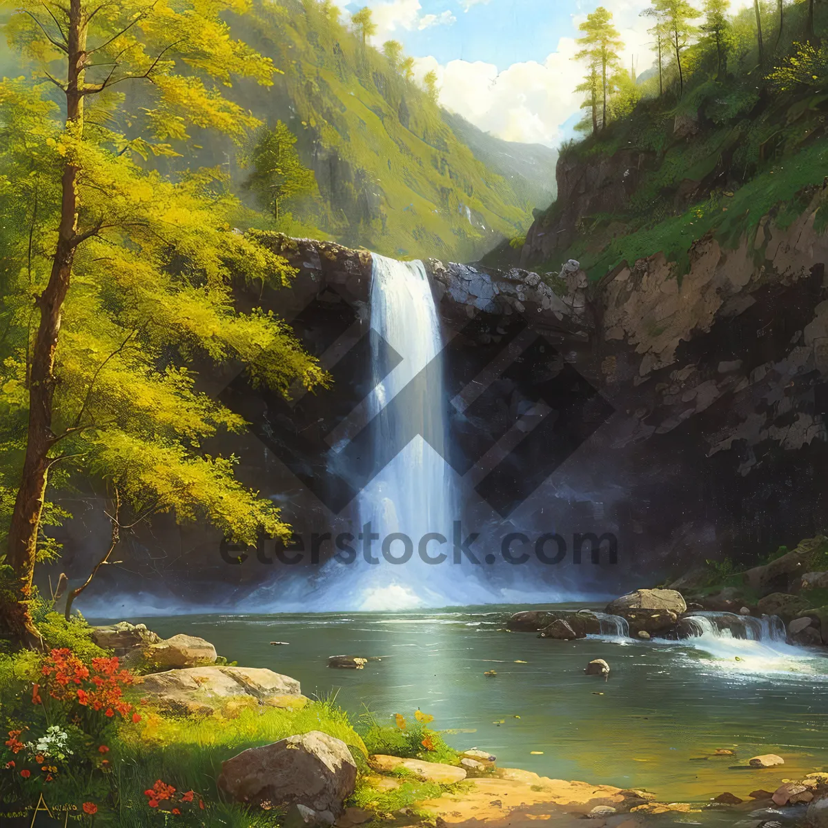 Picture of Mountain Cascade in Serene Forest