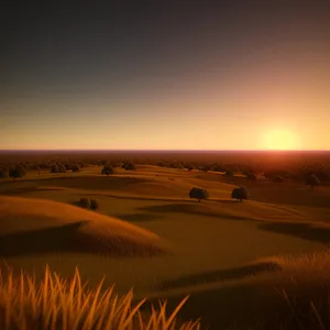 Moroccan Desert Summer Sunset: Majestic Dunes and Orange Sky