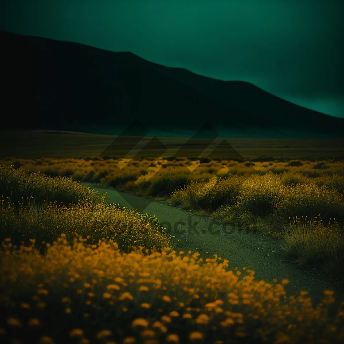Picture of Sunny Meadow Landscape under Golden Sunset
