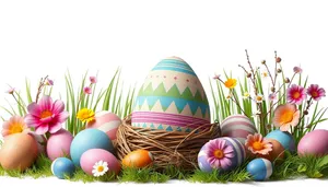 Colorful Easter Egg and Pumpkin Decoration with Flowers