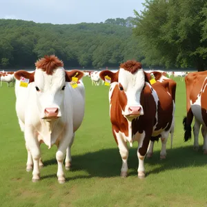 Cow grazing in picturesque rural meadow