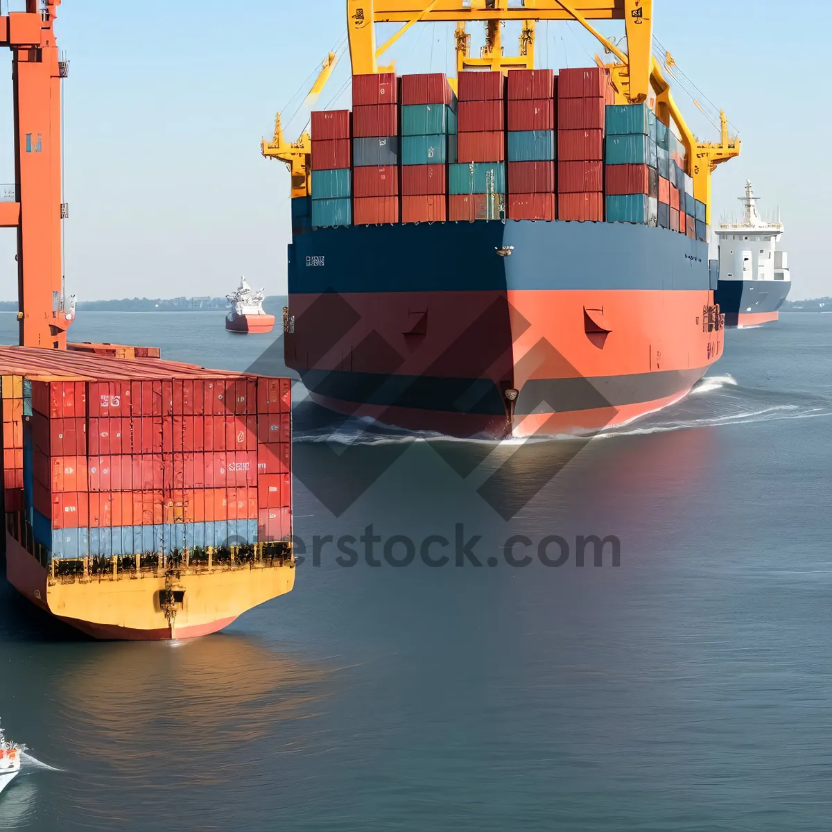 Picture of Container Ship at Busy Harbor